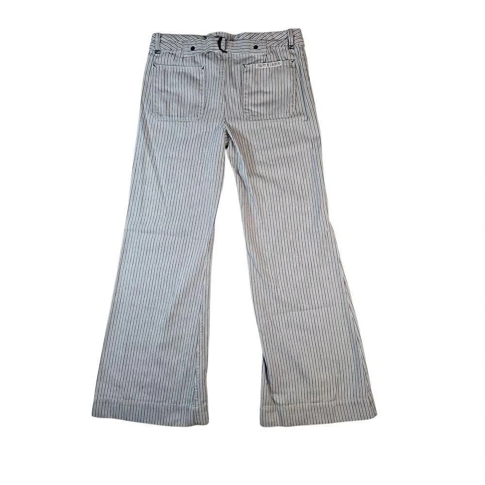 Ralph Lauren Girls 14 Blue White Striped Denim Wide Leg‎ Sailor Pants Y2K Petit